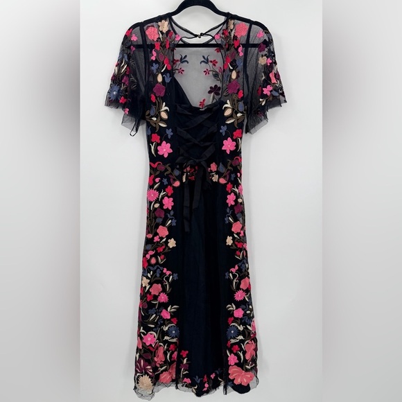 Anthropologie Embroidered Floral Midi Dress US 6 - Picture 6 of 8